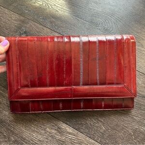 Vintage Elegant Red Eel Leather Clutch 11x7 suede interior zipper pocket
